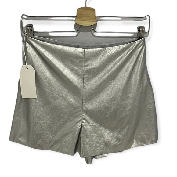 Blue Life Colton High Waist Faux Vegan Leather Shorts Silver Small New With Tags - Picture 5 of 11
